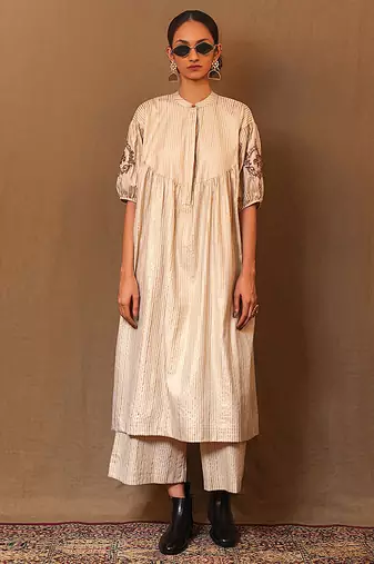 White printed cotton kurta set