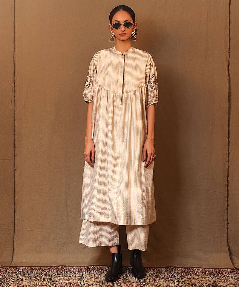 White printed cotton kurta set