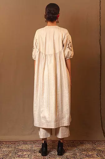 White printed cotton kurta set