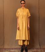 Yellow printed cotton kurta set