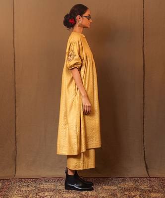 Yellow printed cotton kurta set 2