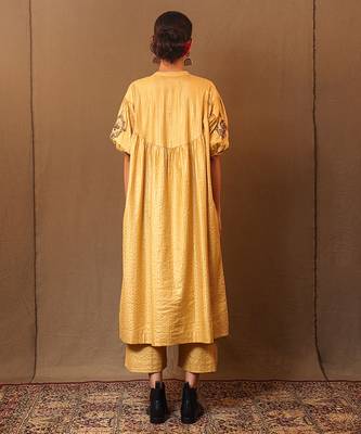 Yellow printed cotton kurta set 3