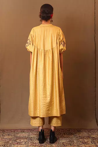 Yellow printed cotton kurta set
