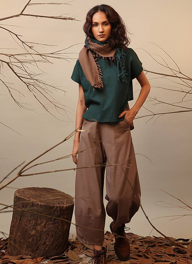 Green and Brown cotton co ord set