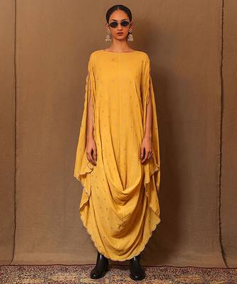 Yellow printed cotton dress 1