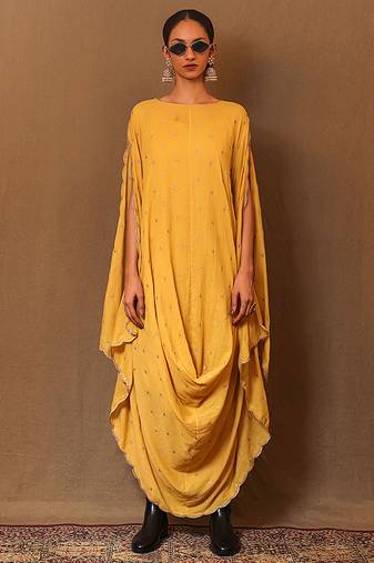 Yellow printed cotton dress