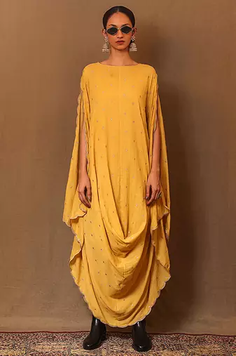 Yellow printed cotton dress