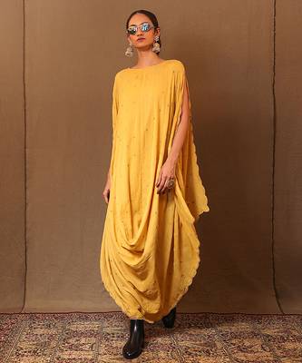 Yellow printed cotton dress 4