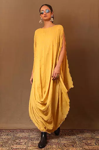 Yellow printed cotton dress