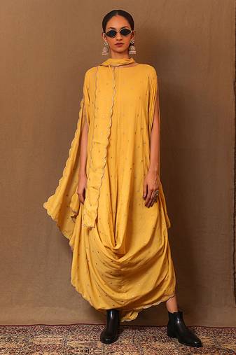 Yellow printed cotton dress