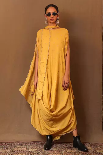 Yellow printed cotton dress