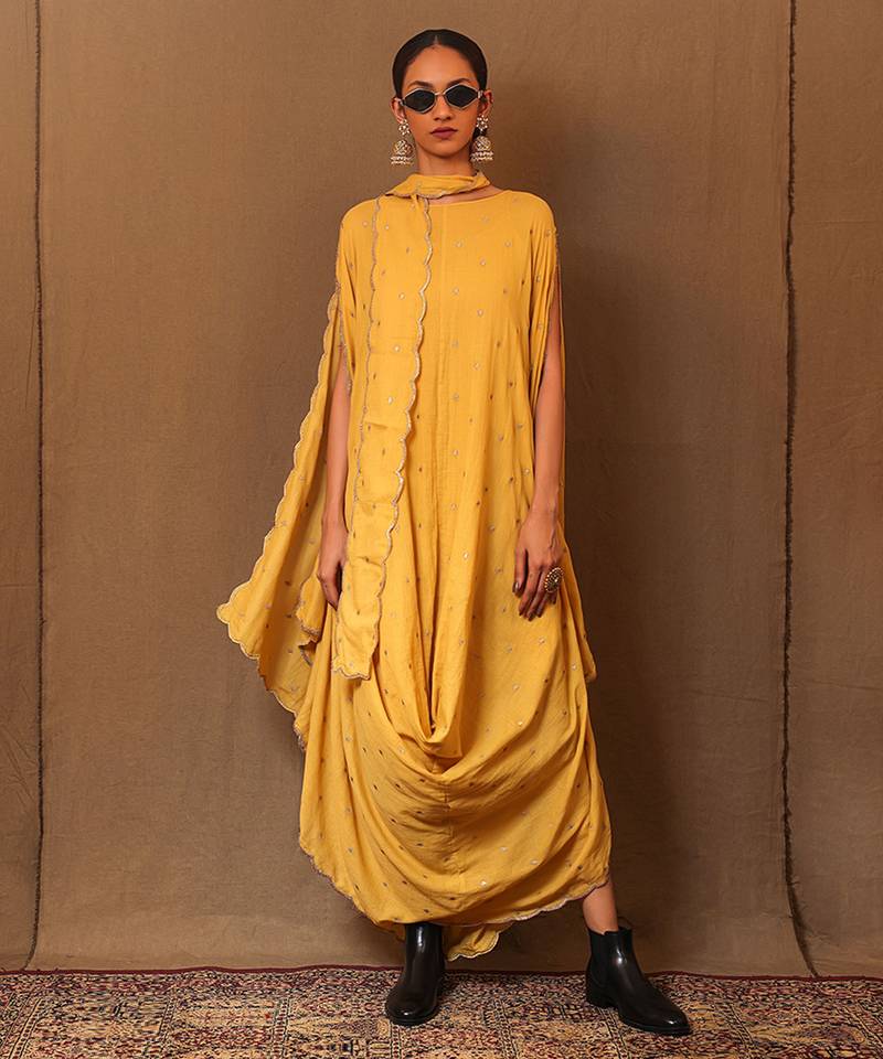 Yellow printed cotton dress