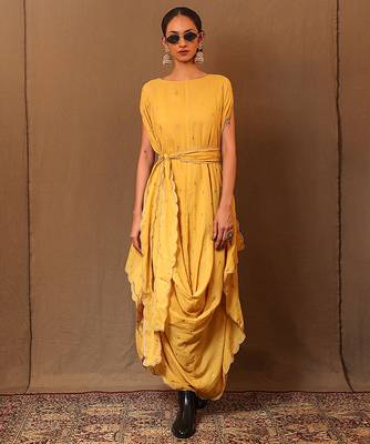 Yellow printed cotton dress 2