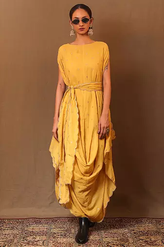 Yellow printed cotton dress