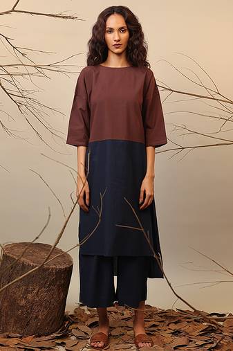 Brown and Blue cotton kurta