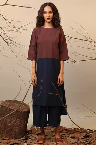 Brown and Blue cotton kurta
