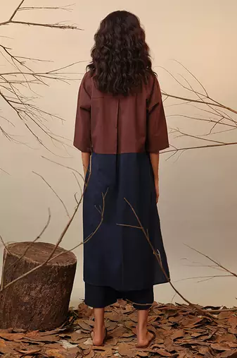 Brown and Blue cotton kurta