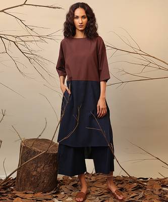 Brown and Blue cotton kurta 3