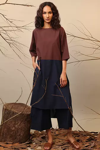 Brown and Blue cotton kurta