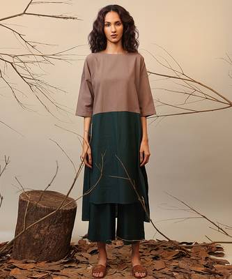 Brown and Green cotton kurta 1