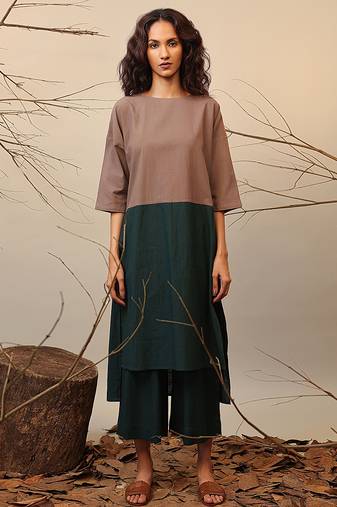 Brown and Green cotton kurta