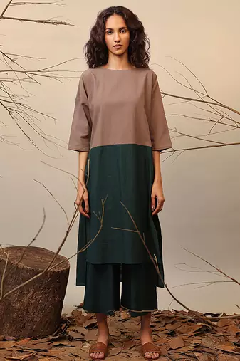Brown and Green cotton kurta