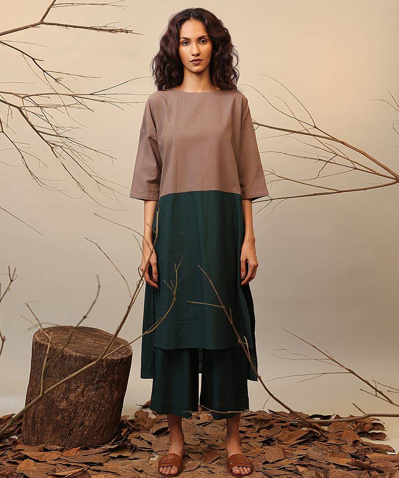 Brown and Green cotton kurta