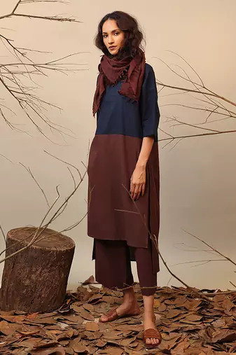 Blue and Brown cotton kurta