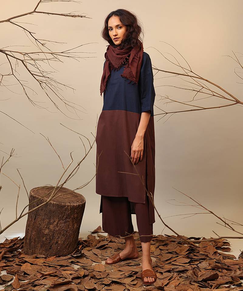 Blue and Brown cotton kurta
