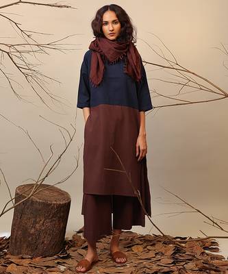 Blue and Brown cotton kurta 4