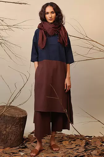 Blue and Brown cotton kurta set