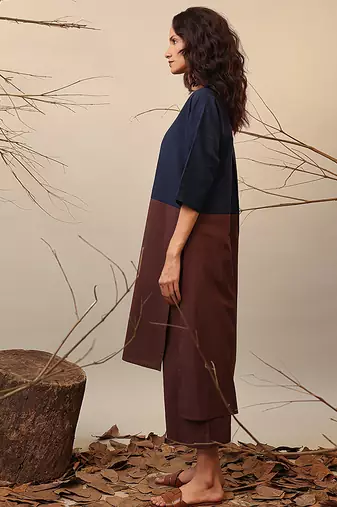 Blue and Brown cotton kurta set