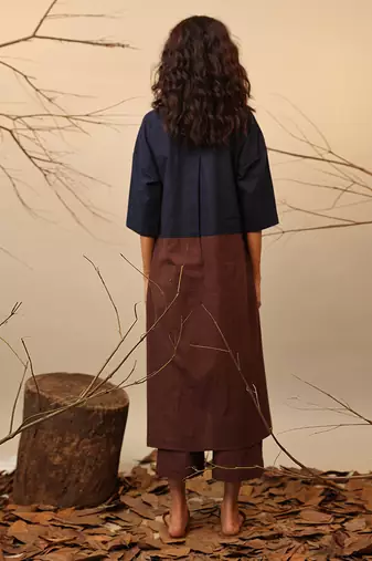 Blue and Brown cotton kurta set