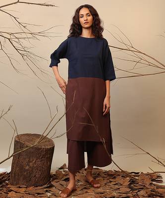 Blue and Brown cotton kurta set 4