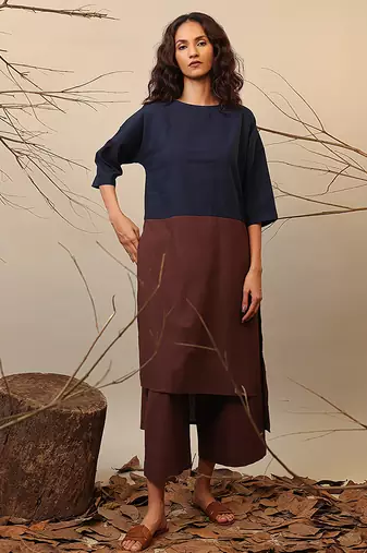 Blue and Brown cotton kurta set
