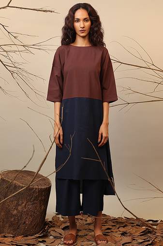 Brown and Blue cotton kurta set