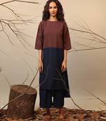 Brown and Blue cotton kurta set