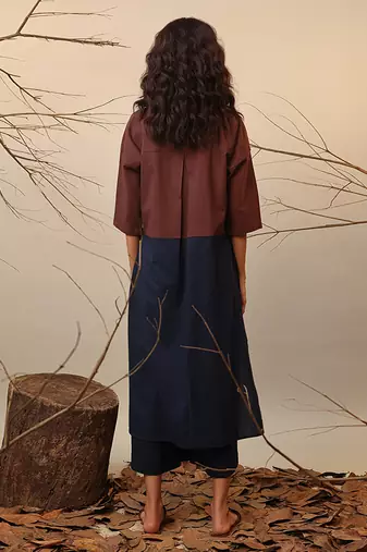 Brown and Blue cotton kurta set
