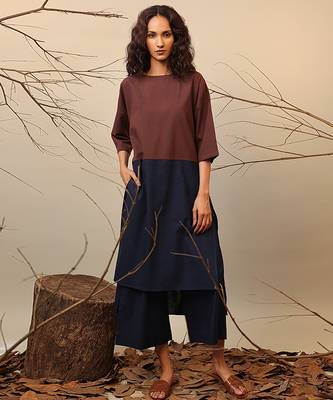 Brown and Blue cotton kurta set 3