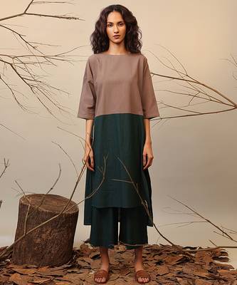 Brown and Green cotton kurta set 1