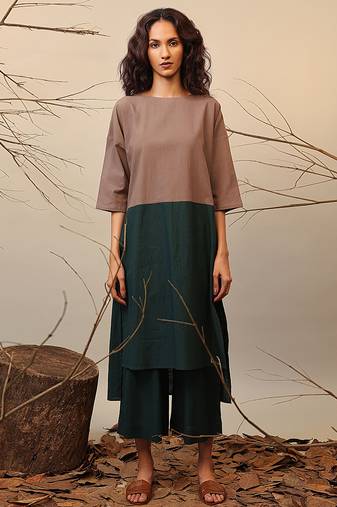 Brown and Green cotton kurta set