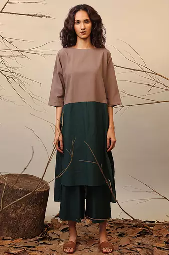 Brown and Green cotton kurta set
