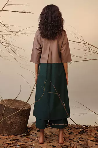 Brown and Green cotton kurta set