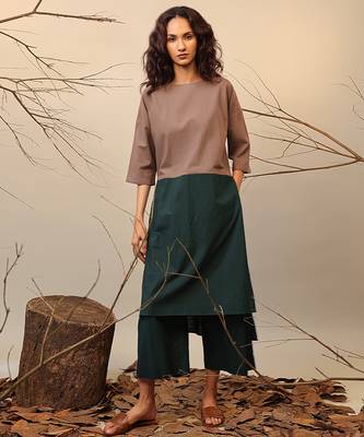 Brown and Green cotton kurta set 3
