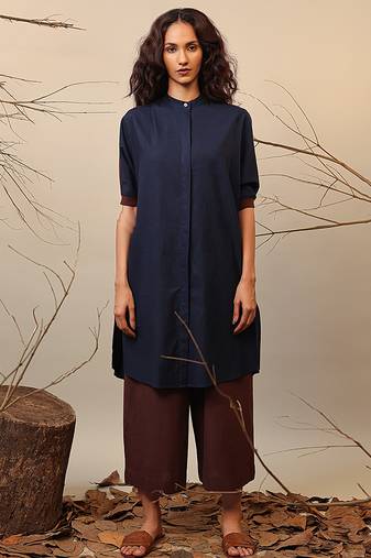 Blue and Brown cotton kurta