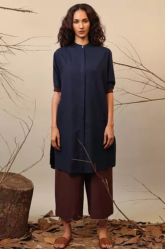 Blue and Brown cotton kurta