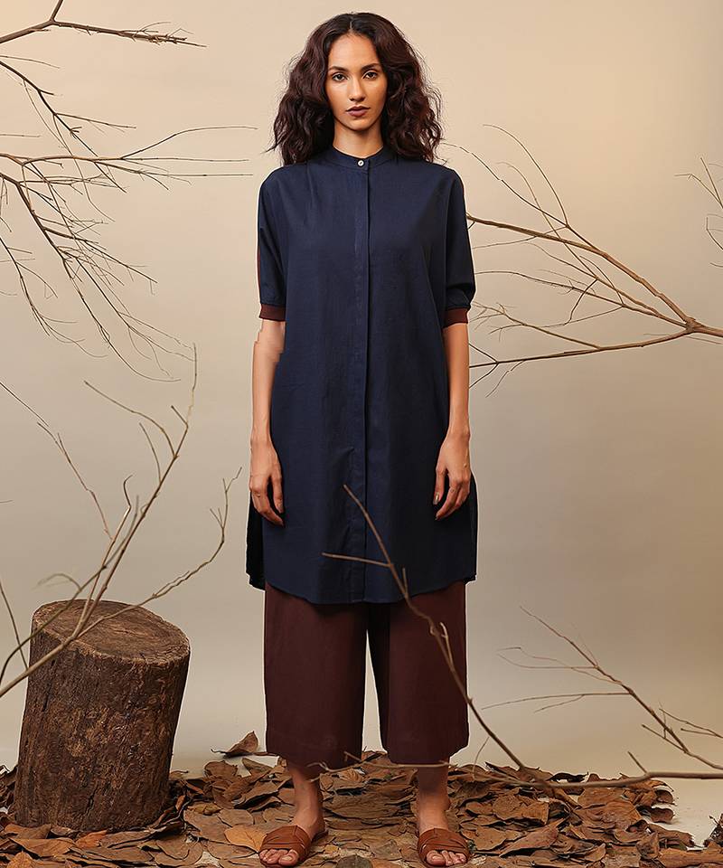 Blue and Brown cotton kurta