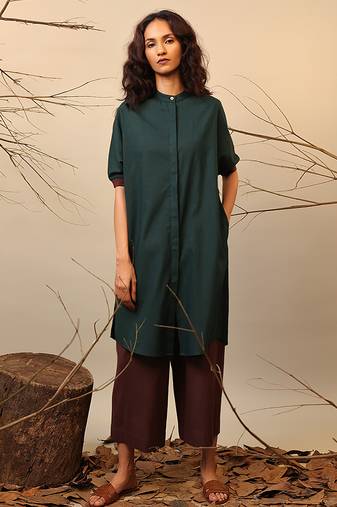 Green and Brown cotton kurta