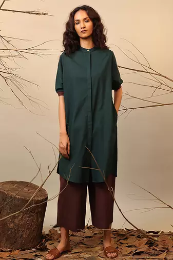 Green and Brown cotton kurta