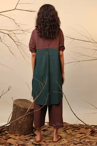 Green and Brown cotton kurta